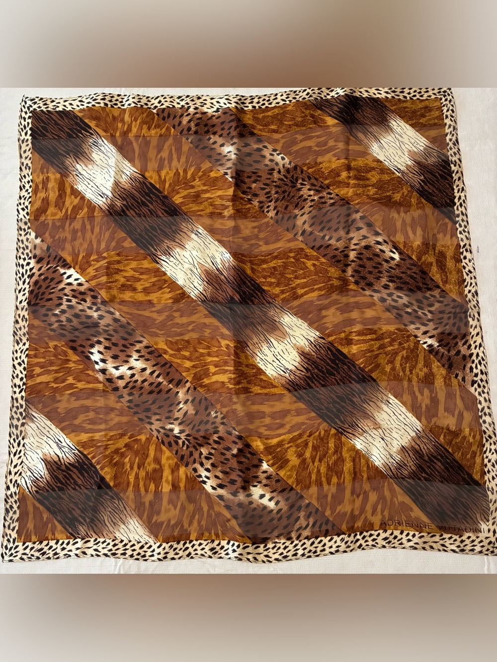 Adrienne Vittadini Animal-Print Diagonal Square Sheer Silk Scarf